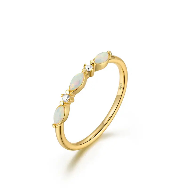 3x Opal Ring Silver 14k vergoldet